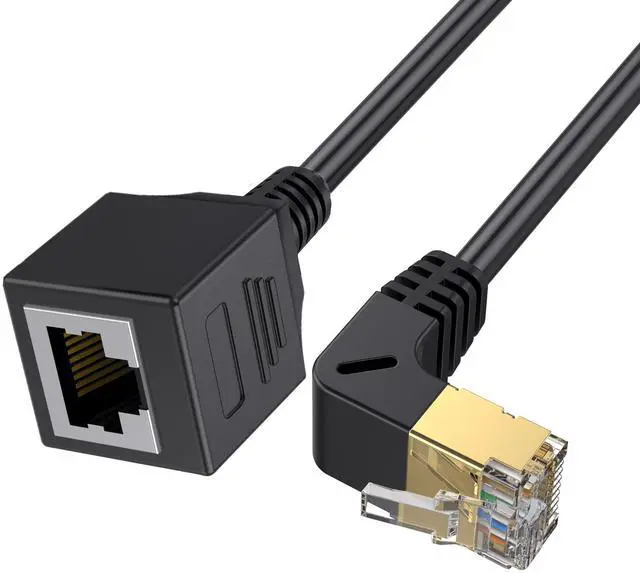 Alt view image 2 of 7 - 90 Degree Up Angle Cat8 Ethernet Cable, High Speed 40Gbps 2000Mhz Network Cord, with Gold Plated Plug SFTP Wires CAT8 RJ45 Connector Gaming LAN Cable,for Gaming PC PS Xbox Modem,1ft/0.3m