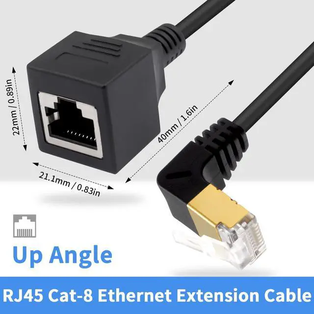 Alt view image 3 of 7 - 90 Degree Up Angle Cat8 Ethernet Cable, High Speed 40Gbps 2000Mhz Network Cord, with Gold Plated Plug SFTP Wires CAT8 RJ45 Connector Gaming LAN Cable,for Gaming PC PS Xbox Modem,1ft/0.3m