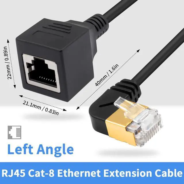 Alt view image 2 of 7 - 90 Degree Left Angle Cat8 Ethernet Cable, High Speed 40Gbps 2000Mhz Network Cord, with Gold Plated Plug SFTP Wires CAT8 RJ45 Connector Gaming LAN Cable,for Gaming PC PS Xbox Modem,1ft/0.3m