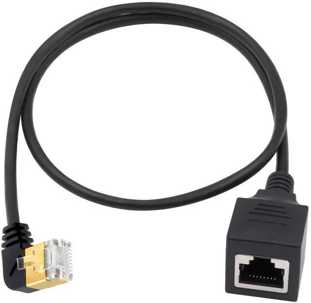 Alt view image 3 of 7 - 90 Degree Left Angle Cat8 Ethernet Cable, High Speed 40Gbps 2000Mhz Network Cord, with Gold Plated Plug SFTP Wires CAT8 RJ45 Connector Gaming LAN Cable,for Gaming PC PS Xbox Modem,1ft/0.3m
