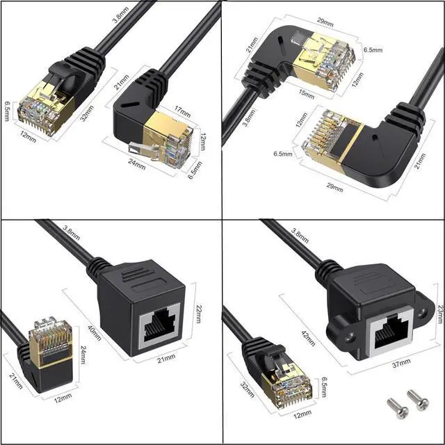 Alt view image 4 of 7 - 90 Degree Left Angle Cat8 Ethernet Cable, High Speed 40Gbps 2000Mhz Network Cord, with Gold Plated Plug SFTP Wires CAT8 RJ45 Connector Gaming LAN Cable,for Gaming PC PS Xbox Modem,1ft/0.3m