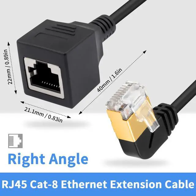Alt view image 3 of 7 - 90 Degree Right Angle Cat8 Ethernet Cable, High Speed 40Gbps 2000Mhz Network Cord, with Gold Plated Plug SFTP Wires CAT8 RJ45 Connector Gaming LAN Cable,for Gaming PC PS Xbox Modem,1ft/0.3m