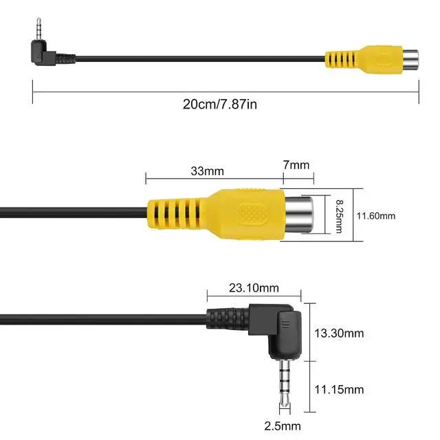 Alt view image 5 of 7 - (2-Pack) 2.5mm to RCA Video Cable 90 Degree Angle 2.5mm TRRS Male Plug to RCA Female AV Input Conventer Adapter