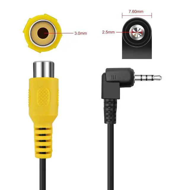 Alt view image 6 of 7 - (2-Pack) 2.5mm to RCA Video Cable 90 Degree Angle 2.5mm TRRS Male Plug to RCA Female AV Input Conventer Adapter