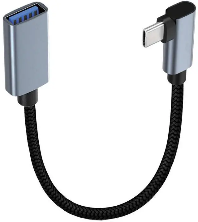 Main image of 90 Degree Angle USB C to USB 3.1 Adapter Braided Type C Male to USB Female,5Gbps, OTG Cable, Nylon Braided, Aluminium, Compatible with Phone 17 Pro Max Air 16 15 Galaxy S26 MacBook Air iPad,1ft/30cm