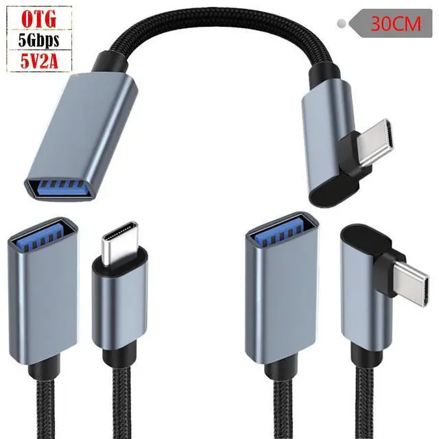 Alt view image 3 of 7 - 90 Degree Angle USB C to USB 3.1 Adapter Braided Type C Male to USB Female,5Gbps, OTG Cable, Nylon Braided, Aluminium, Compatible with Phone 17 Pro Max Air 16 15 Galaxy S26 MacBook Air iPad,1ft/30cm