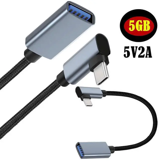 Alt view image 2 of 7 - 90 Degree Angle USB C to USB 3.1 Adapter Braided Type C Male to USB Female,5Gbps, OTG Cable, Nylon Braided, Aluminium, Compatible with Phone 17 Pro Max Air 16 15 Galaxy S26 MacBook Air iPad,1ft/30cm