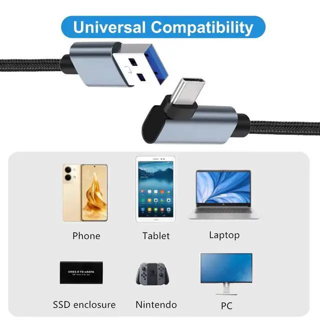 Alt view image 6 of 7 - 90 Degree Angle USB C to USB 3.1 Adapter Braided Type C Male to USB Female,5Gbps, OTG Cable, Nylon Braided, Aluminium, Compatible with Phone 17 Pro Max Air 16 15 Galaxy S26 MacBook Air iPad,1ft/30cm