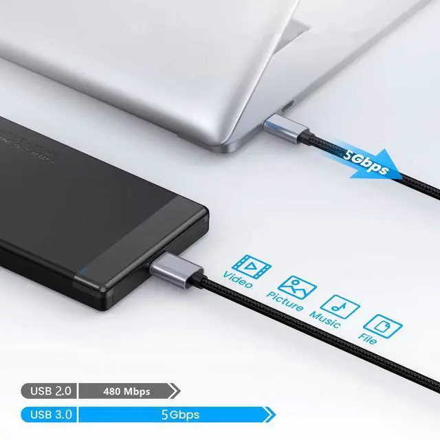 Alt view image 6 of 7 - USB C to USB 3.1 Adapter Braided Type C Male to USB Female | 5Gbps, OTG Cable, Nylon Braided, Aluminium, Compatible with iPhone 17 Pro Max Air 16 15 Galaxy S26 MacBook Air iPad,1ft/30cm