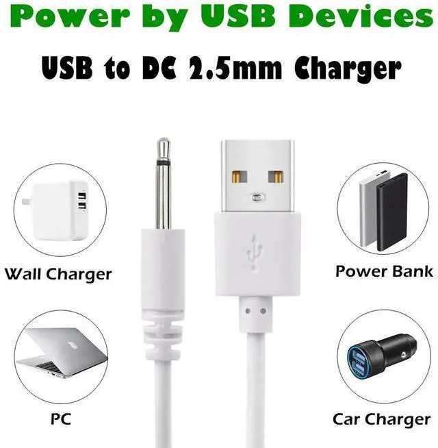 Alt view image 2 of 6 - Replacement DC Charging Cable, USB to DC 2.5mm Fast Charger Cord Adapter - 2.5mm (This is NOT Barrel Jack),4ft/1.2m,White Straight