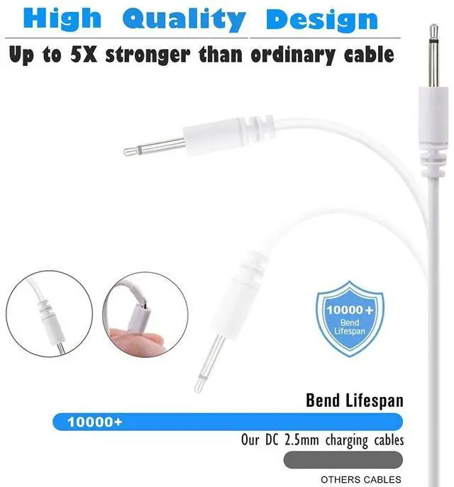 Alt view image 3 of 6 - Replacement DC Charging Cable, USB to DC 2.5mm Fast Charger Cord Adapter - 2.5mm (This is NOT Barrel Jack),4ft/1.2m,White Straight