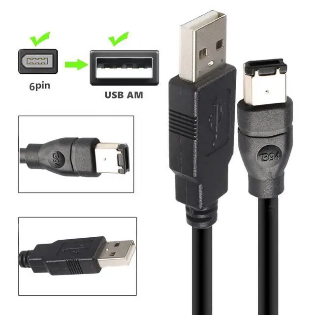 Alt view image 2 of 7 - Firewire to USB Adapter Cable IEEE 1394 Male 6-Pin to USB 2.0 Male Converter Firewire 400 1394-a to USB A Connector Cord for Hard Disk Printer Scanner