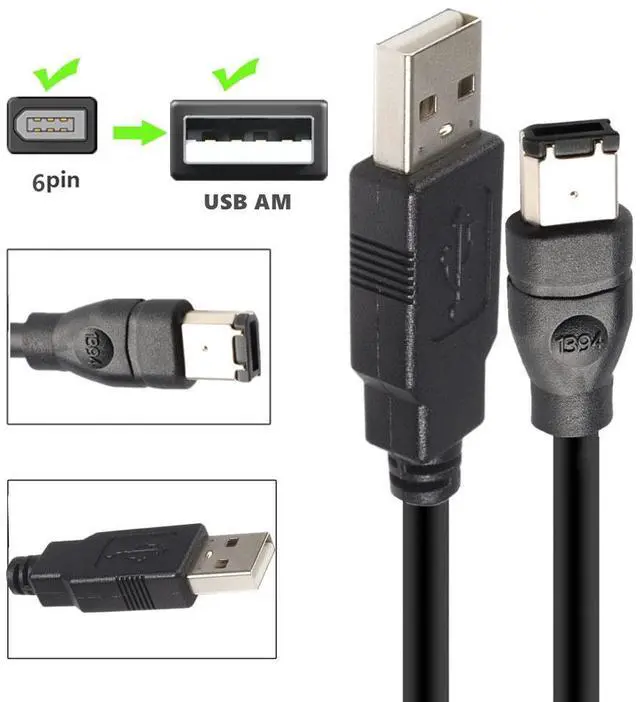 Alt view image 2 of 7 - Firewire to USB Adapter Cable IEEE 1394 Male 6-Pin to USB 2.0 Male Converter Firewire 400 1394-a to USB A Connector Cord for Hard Disk Printer Scanner, 15ft/4.5m