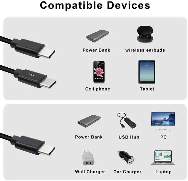 Alt view image 5 of 6 - 2 in 1 USB Type C Splitter Cable,USB C Male to 2 USB C Male Data Snyc and Charging Cord,USB C Multi Charging Cable for Cell Phones,Tablets and More(5FT/1.5M) 1-to-2