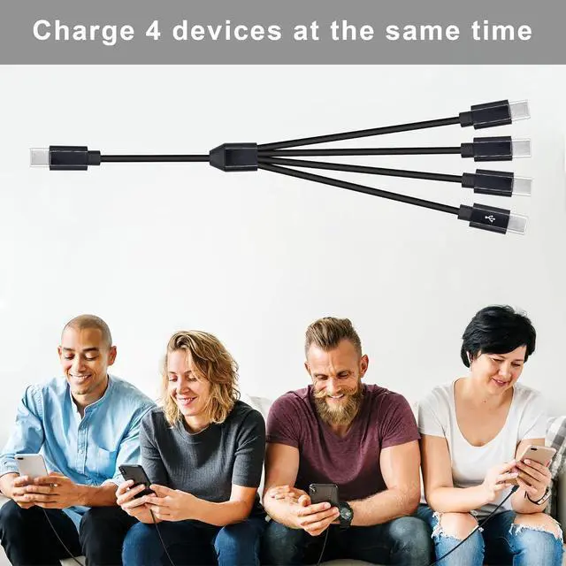 Alt view image 4 of 5 - 4 in 1 USB Type C Splitter Cable,USB C Male to 4 USB C Male Data Snyc and Charging Cord,USB C Multi Charging Cable for Cell Phones,Tablets and More(6FT/2M) 1-to-4