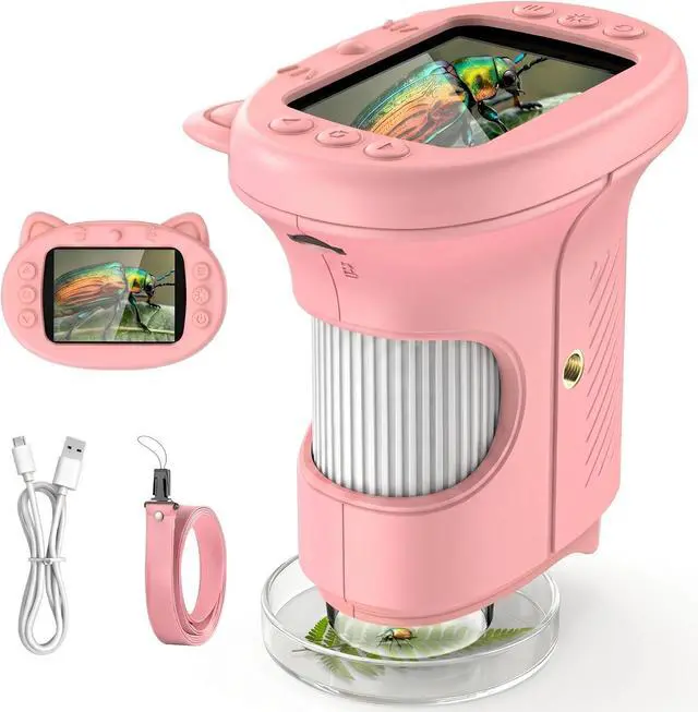 Main image of Kids Microscope, 1000X Handheld Portable Pocket Microscope for Kids with 2.4" IPS Screen & 8 LEDs, Rechargeable STEM Science Kit Educational Toy, Birthday Gifts for 4-12 Year Old Boys, Pink