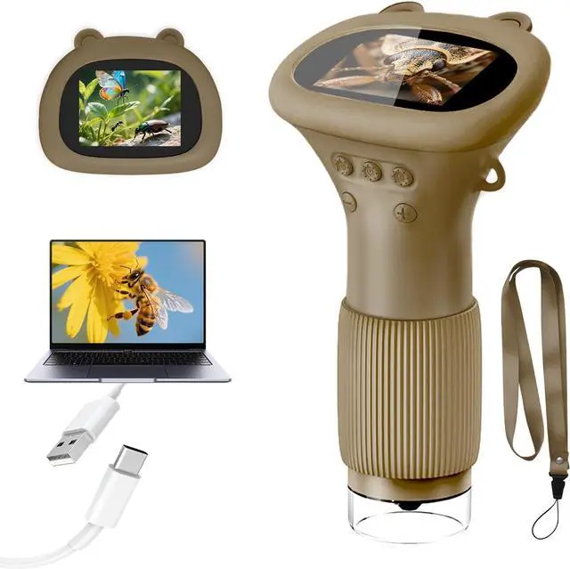 Main image of Microscope for Kids, 1000X Handheld Digital Miniscope with 2.0" Screen, Portable Pocket Microscope Education Toys Birthday Gifts for Age 3 4 5 6 7 8 9 10 Girls Boys ,Brown