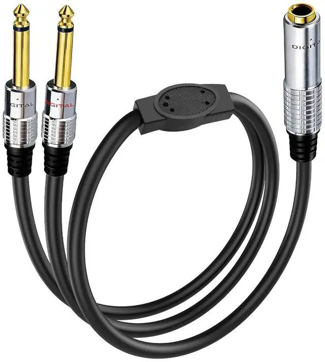 Main image of 6.35mm Y Splitter Audio Cable 6.35mm 1/4" TRS Stereo Female to Dual 1/4" TS Mono Male Cable for Amplifiers, Mixer, Studio Monitors 0.5M/1.6Ft