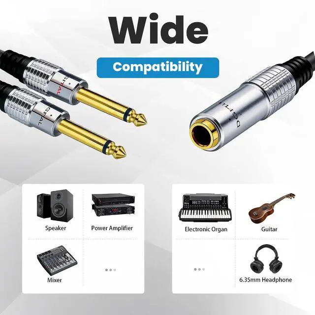 Alt view image 3 of 7 - 6.35mm Y Splitter Audio Cable 6.35mm 1/4" TRS Stereo Female to Dual 1/4" TS Mono Male Cable for Amplifiers, Mixer, Studio Monitors 0.5M/1.6Ft