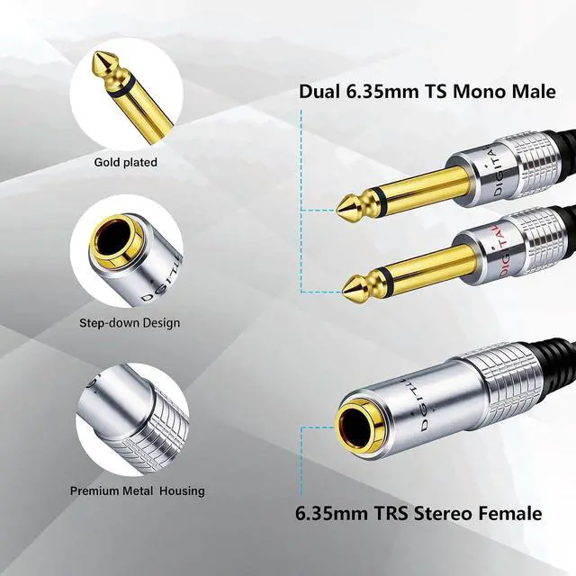 Alt view image 4 of 7 - 6.35mm Y Splitter Audio Cable 6.35mm 1/4" TRS Stereo Female to Dual 1/4" TS Mono Male Cable for Amplifiers, Mixer, Studio Monitors 0.5M/1.6Ft