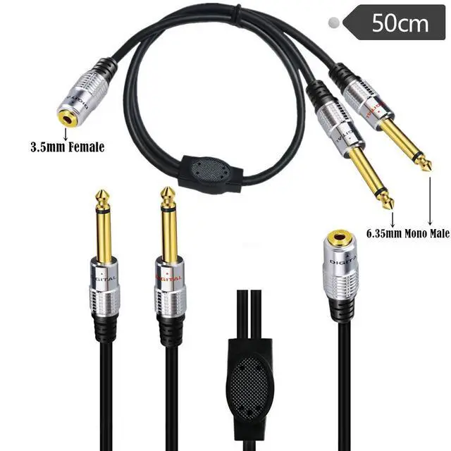 Alt view image 7 of 7 - 6.35mm Y Splitter Audio Cable 6.35mm 1/4" TRS Stereo Female to Dual 1/4" TS Mono Male Cable for Amplifiers, Mixer, Studio Monitors 0.5M/1.6Ft