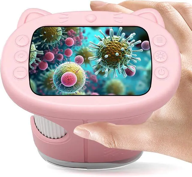 Alt view image 2 of 7 - Kids Microscope, 1000X Handheld Portable Pocket Microscope for Kids with 2.4" IPS Screen & 8 LEDs, Rechargeable STEM Science Kit Educational Toy, Birthday Gifts for 4-12 Year Old Boys, Pink