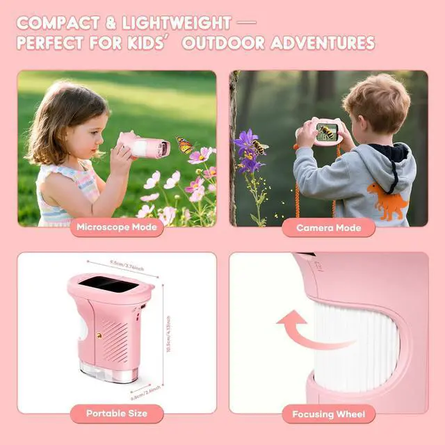 Alt view image 7 of 7 - Kids Microscope, 1000X Handheld Portable Pocket Microscope for Kids with 2.4" IPS Screen & 8 LEDs, Rechargeable STEM Science Kit Educational Toy, Birthday Gifts for 4-12 Year Old Boys, Pink