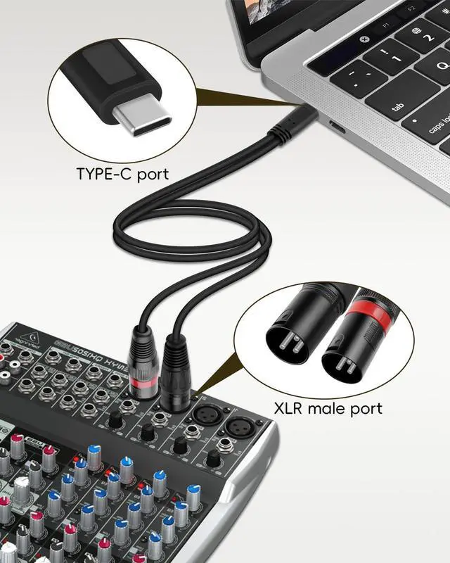 Alt view image 6 of 7 - USB C to Dual XLR Male Audio Cable, Type C to 2 XLR Stereo Audio Cable for Power Amplifier, Speaker, Audio Mixer and More,3ft/1m