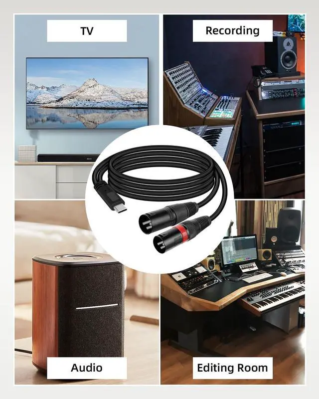 Alt view image 7 of 7 - USB C to Dual XLR Male Audio Cable, Type C to 2 XLR Stereo Audio Cable for Power Amplifier, Speaker, Audio Mixer and More,3ft/1m
