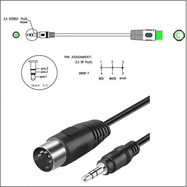 Alt view image 5 of 6 - 5-Pin DIN-Male Cable, 5 Pin Din Plug to 3.5mm(1/8in) TRS Stereo Male Jack Stereo Audio Cable for Playing The Musical Instrument Signal Output, 5ft/1.5m