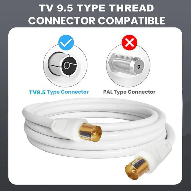 Alt view image 3 of 4 - Satellite Cord RF TV Antenna Closed-Circuit Lead Cable,RG59U cable 9.5mm TV Adapter Cord Coaxial TV Cable,for Satellite TV, Cable Modem, Set-top Box Gold Plated,1.6ft/0.5m