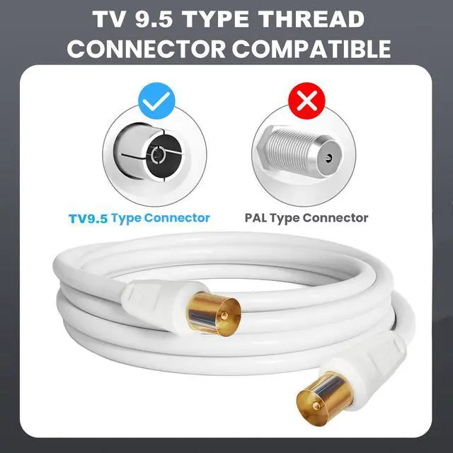Alt view image 3 of 4 - Satellite Cord RF TV Antenna Closed-Circuit Lead Cable,RG59U cable 9.5mm TV Adapter Cord Coaxial TV Cable,for Satellite TV, Cable Modem, Set-top Box Gold Plated, Straight to Straight 6ft/1.8m