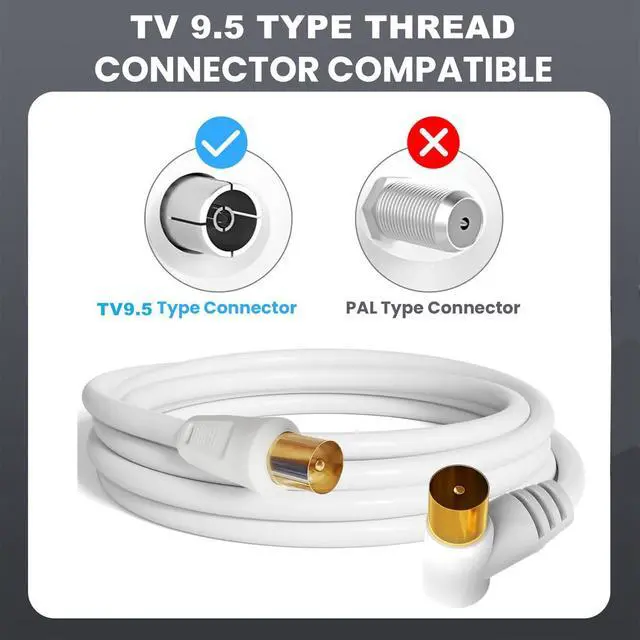 Alt view image 3 of 7 - Satellite Cord RF TV Antenna Closed-Circuit Lead Cable,RG59U cable 9.5mm TV Adapter Cord Coaxial TV Cable,for Satellite TV, Cable Modem, Set-top Box Gold Plated,Straight to Elbow 6ft/1.8m