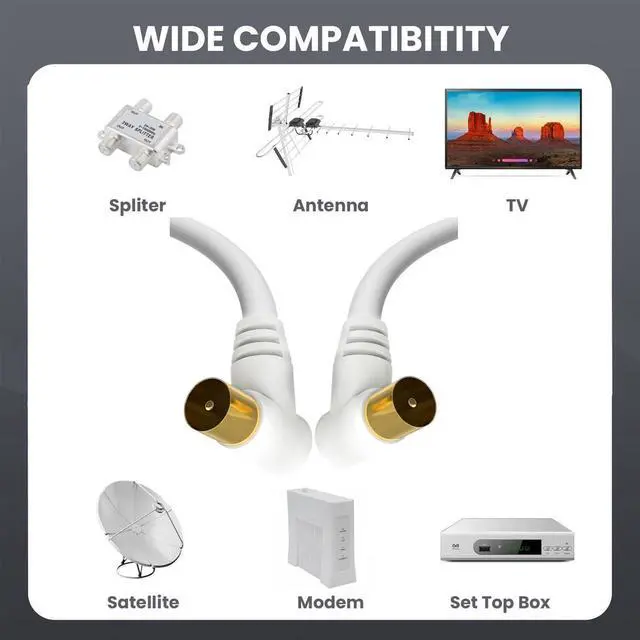 Alt view image 3 of 7 - Satellite Cord RF TV Antenna Closed-Circuit Lead Cable,RG59U cable 9.5mm TV Adapter Cord Coaxial TV Cable,for Satellite TV, Cable Modem, Set-top Box Gold Plated, Elbow to Elbow 3ft/1m