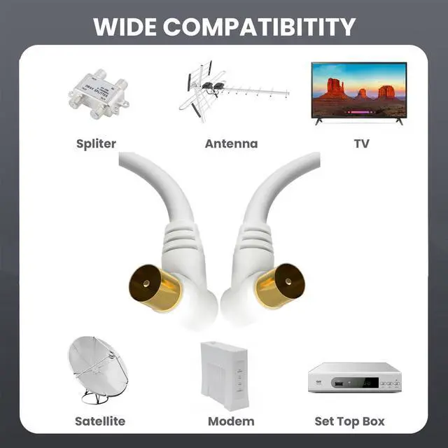 Alt view image 3 of 7 - Satellite Cord RF TV Antenna Closed-Circuit Lead Cable,RG59U cable 9.5mm TV Adapter Cord Coaxial TV Cable,for Satellite TV, Cable Modem, Set-top Box Gold Plated,Elbow to Elbow 6ft/1.8m