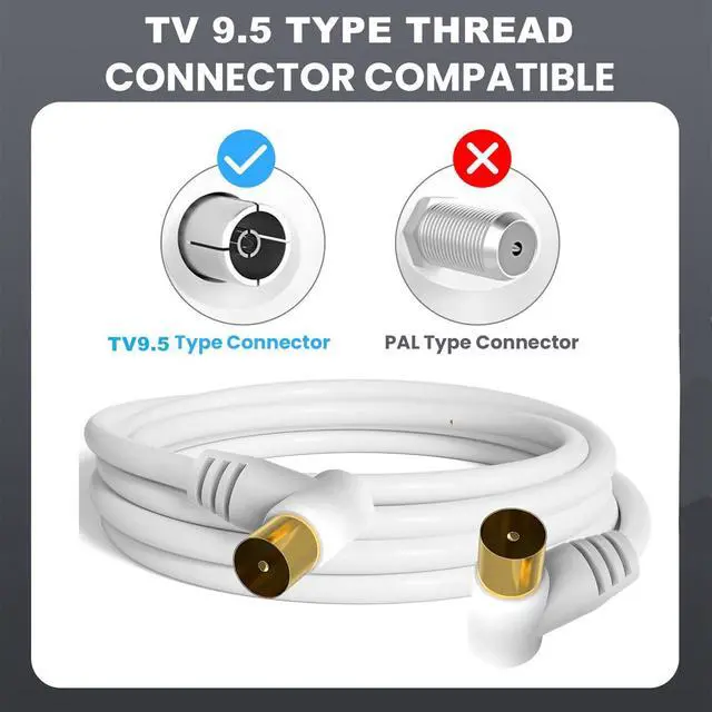 Alt view image 5 of 7 - Satellite Cord RF TV Antenna Closed-Circuit Lead Cable,RG59U cable 9.5mm TV Adapter Cord Coaxial TV Cable,for Satellite TV, Cable Modem, Set-top Box Gold Plated,Elbow to Elbow 6ft/1.8m