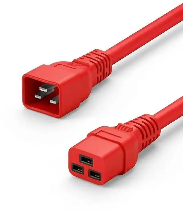 Main image of IEC C19 to C20 Power Cord Plug,Heavy-Duty Computer Power Cord PC, Red Color-Coded Connectors,IEC C20 to C19 Power Cable Replacement,14AWG , Red 16ft/5m