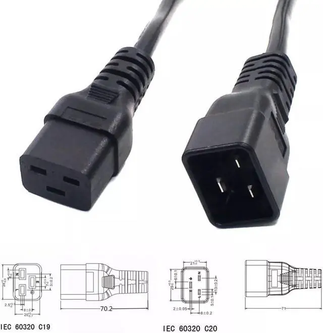 Alt view image 7 of 7 - IEC C19 to C20 Power Cord Plug,Heavy-Duty Computer Power Cord PC, Yellow Color-Coded Connectors,IEC C20 to C19 Power Cable Replacement,14AWG ,Black 3ft/1m