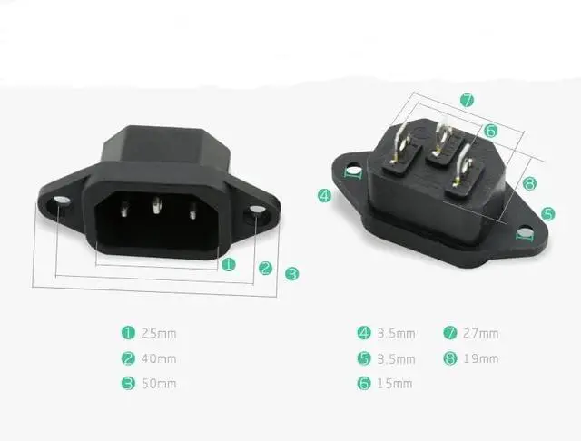 Alt view image 6 of 7 - (3 Pack) DIY Rewireable Power Plug C14 Connector with Mounting Holes Adapter, IEC C14 Male Plug with Screw Holes AC 250V 10A 3 Pins IEC Inlet Module Power Connector Socket Straight Black