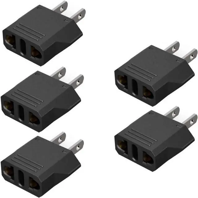 Main image of (5 Pack) EU to US Plug Adapter European to US Travel Adapter Power Converter, Euro US Plug Adapter Electrical Adapter, Wall Plug Converter, 4.0mm Hole , Black Style 3