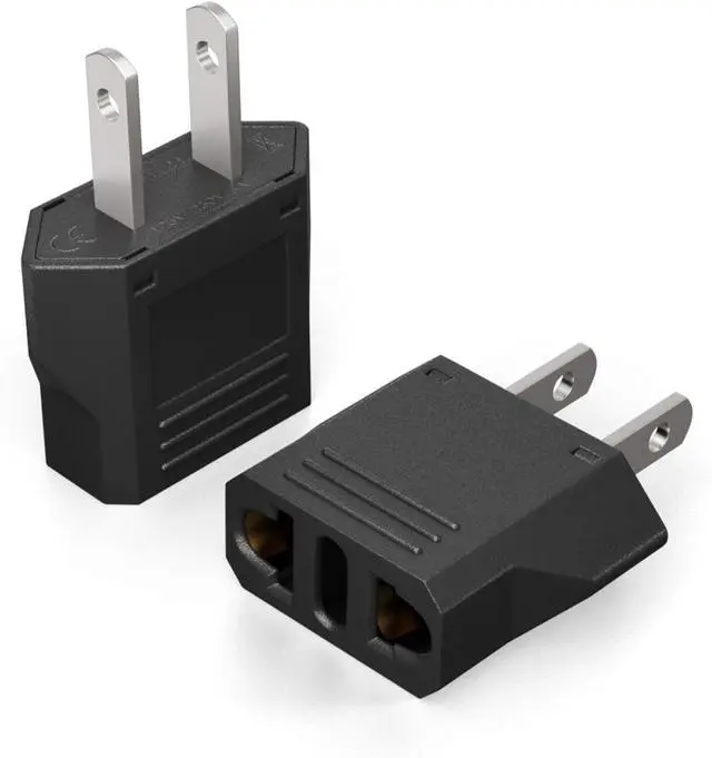 Alt view image 4 of 7 - (5 Pack) EU to US Plug Adapter European to US Travel Adapter Power Converter, Euro US Plug Adapter Electrical Adapter, Wall Plug Converter, 4.0mm Hole , Black Style 3