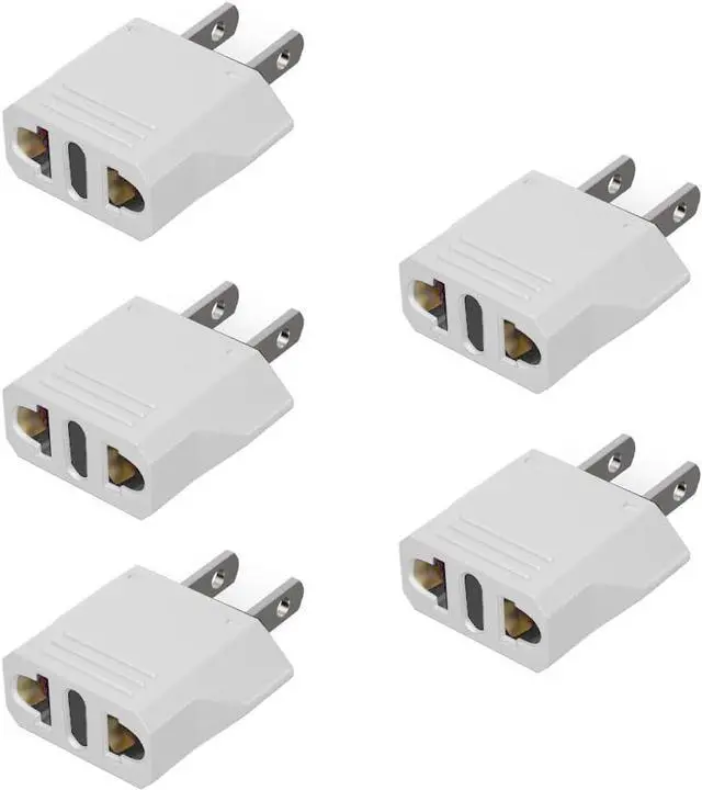 Main image of (5 Pack) EU to US Plug Adapter European to US Travel Adapter Power Converter, Euro US Plug Adapter Electrical Adapter, Wall Plug Converter, 4.0mm Hole , White Style 3