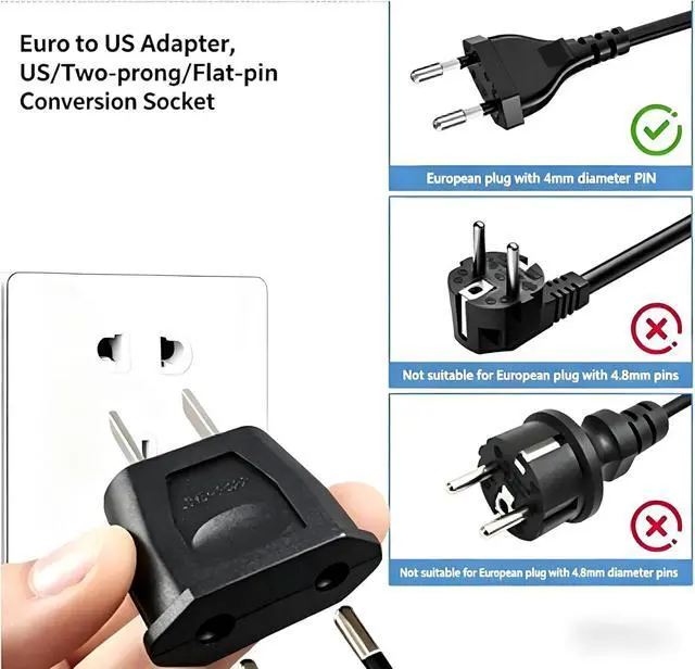 Alt view image 5 of 7 - (5 Pack) EU to US Plug Adapter European to US Travel Adapter Power Converter, Euro US Plug Adapter Electrical Adapter, Wall Plug Converter, 4.0mm Hole , White Style 1