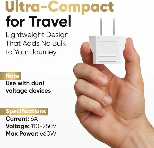 Alt view image 5 of 7 - (5 Pack) EU to US Plug Adapter European to US Travel Adapter Power Converter, Euro US Plug Adapter Electrical Adapter, Wall Plug Converter, 4.0mm Hole , White Style 3