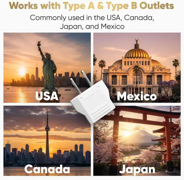 Alt view image 6 of 7 - (5 Pack) EU to US Plug Adapter European to US Travel Adapter Power Converter, Euro US Plug Adapter Electrical Adapter, Wall Plug Converter, 4.0mm Hole , White Style 3