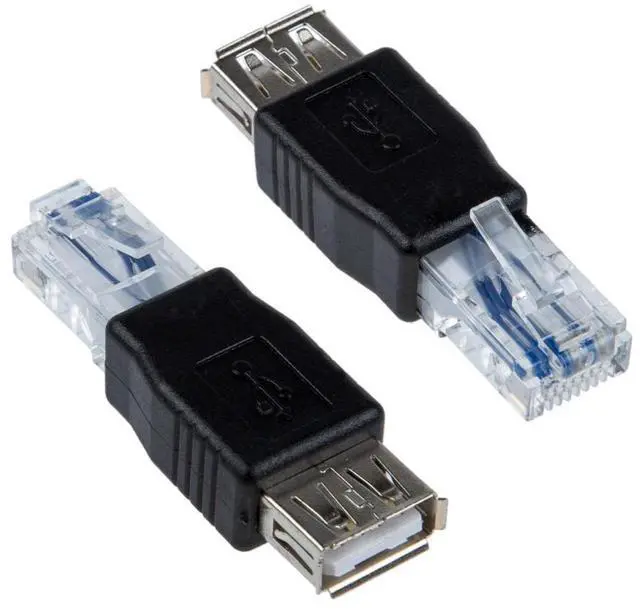 Main image of 2 Pack USB 2.0 Type A Female to RJ45 Male Adapter Connector Converter Compatible with Laptop Computer Hard Drive Printer Camera USB2.0 A Female to RJ45 Male