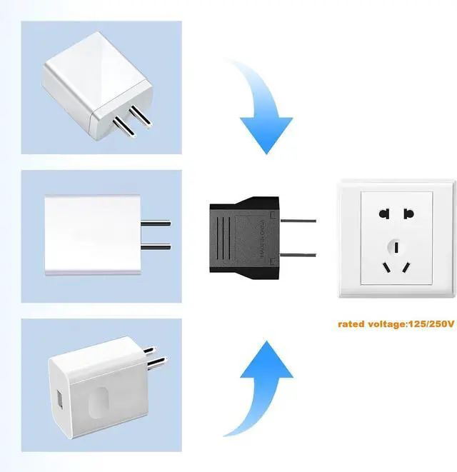 Alt view image 6 of 7 - (5 Pack) EU to US Plug Adapter European to US Travel Adapter Power Converter, Euro US Plug Adapter Electrical Adapter, Wall Plug Converter, 4.0mm Hole , Black Style 3