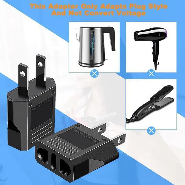 Alt view image 7 of 7 - (5 Pack) EU to US Plug Adapter European to US Travel Adapter Power Converter, Euro US Plug Adapter Electrical Adapter, Wall Plug Converter, 4.0mm Hole , Black Style 3