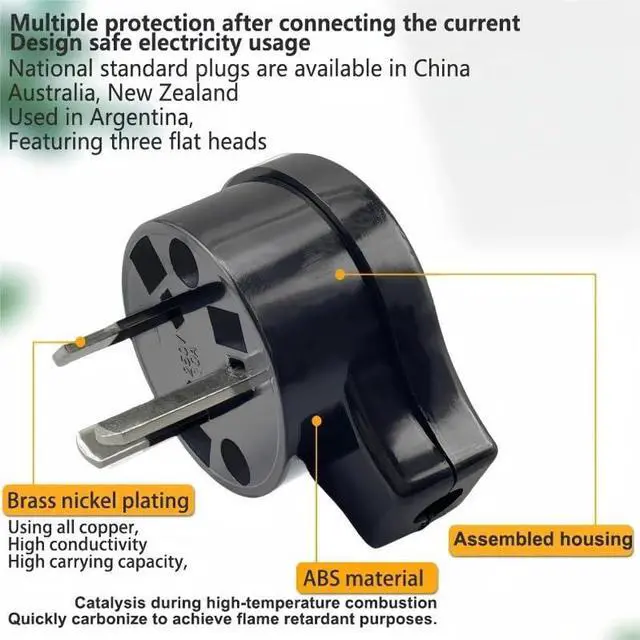 Alt view image 5 of 7 - (2 Pack) Flat Top AU Plug, DIY Rewireable Power Plug 3 Pins Australian/New Zealand AS3112 Plug 10A 250V AC Power Adapter Detachable, Side Entry Power Plug,Plug top,Black