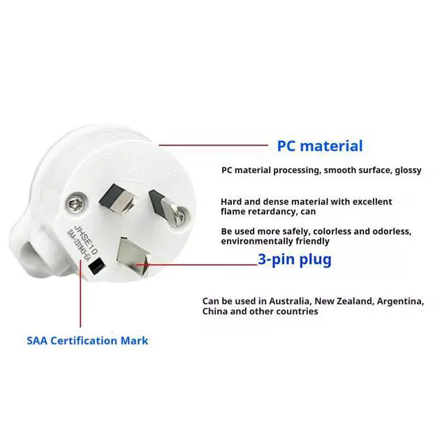 Alt view image 6 of 7 - (2 Pack) Flat Top AU Plug with SAA Certification,DIY Rewireable 3 Pins Australia Plug 10A 250V Electrical Wire Connect AC Power Adapter Detachable ,White